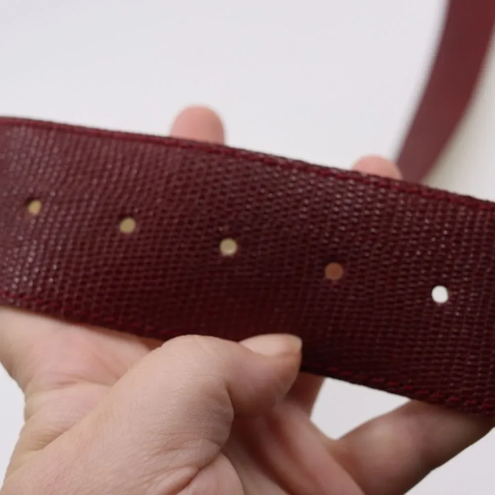 Vintage Red Textured Leather Bonded Belt Retro Funky Groovy M/L